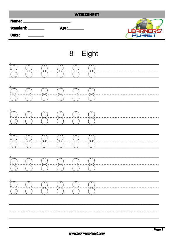 Free Tracing Numbers Worksheets 1 to 10 pdf -tracing number worksheet-8